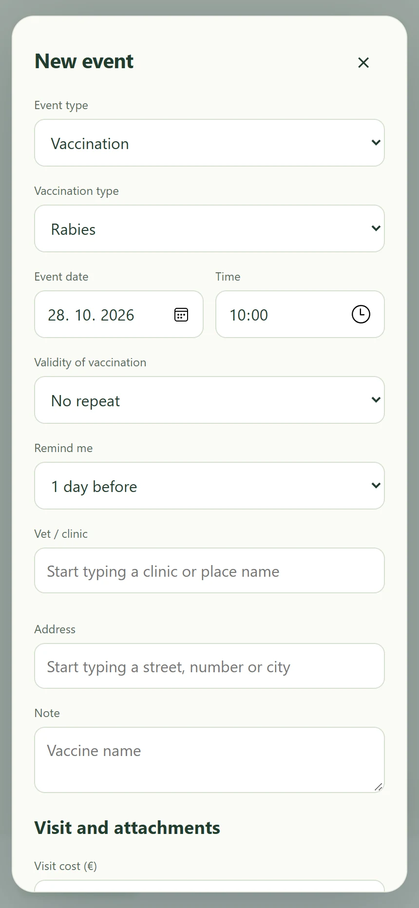 My pawrent diary — Add a vaccination